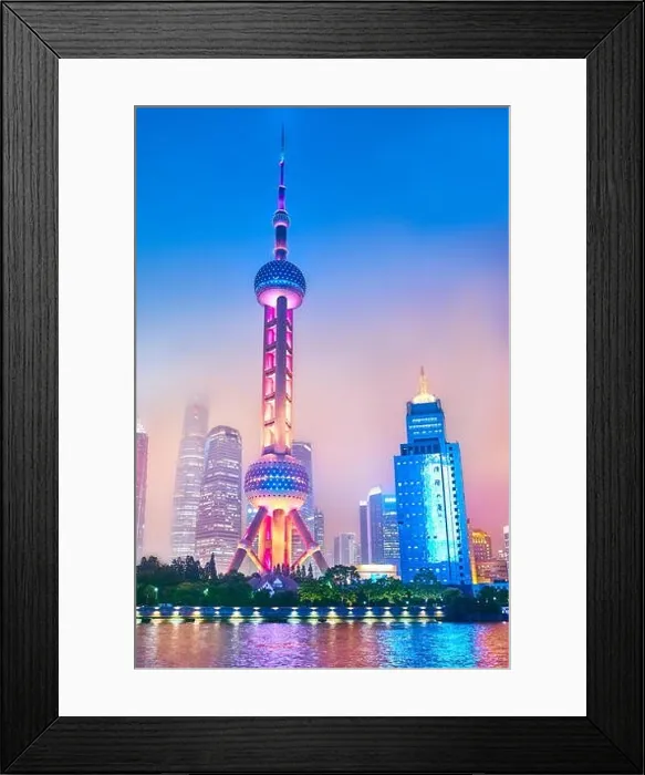 Framed Print : Evening view at Oriental Pearl TV Tower, Pudong, Shanghai, China Framed Print : Evening view at Oriental Pearl TV Tower, Pudong, Shanghai, China