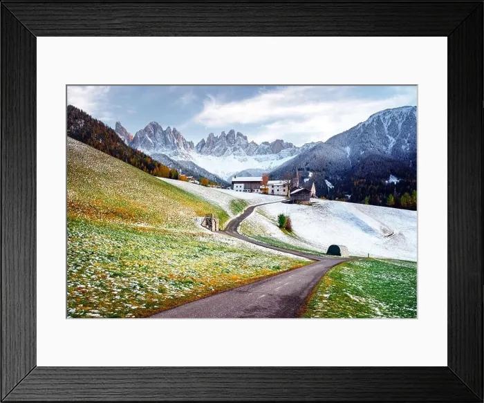 Framed Print : Famous Santa Magdalena mountain village with Church Chiesa di Santa Maddalena in the autumn Dolomites Framed Print : Famous Santa Magdalena mountain village with Church Chiesa di Santa Maddalena in the autumn Dolomites