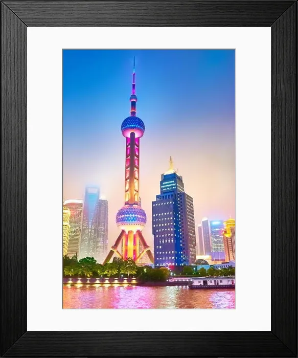 Framed Print : Evening view at Oriental Pearl TV Tower, Pudong, Shanghai, China Framed Print : Evening view at Oriental Pearl TV Tower, Pudong, Shanghai, China