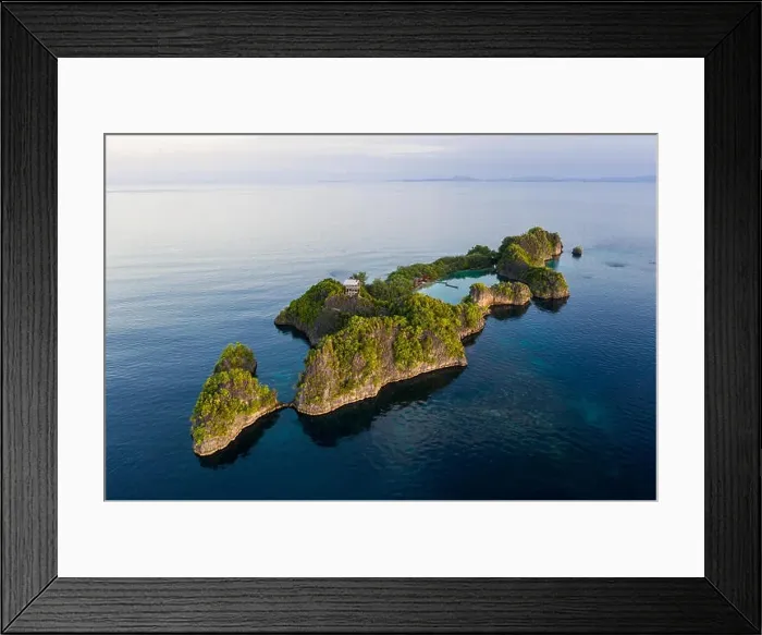 Framed Print : A limestone island surrounds a marine lake in Raja Ampat, Indonesia. This region is rich in marine biodiversity and is a popular diving destination Framed Print : A limestone island surrounds a marine lake in Raja Ampat, Indonesia. This region is rich in marine biodiversity and is a popular diving destination