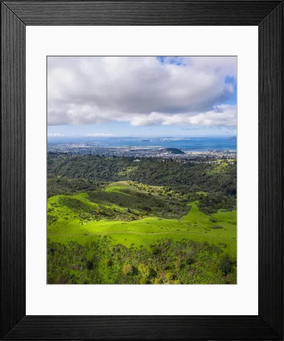 Framed Print : Morning light illuminates the hills surrounding San Francisco Bay. A wet winter has caused lush vegetation growth in the East Bay hills near Berkeley Framed Print : Morning light illuminates the hills surrounding San Francisco Bay. A wet winter has caused lush vegetation growth in the East Bay hills near Berkeley