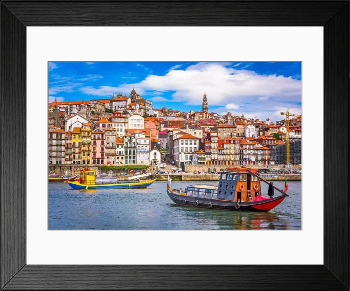 Framed Print : Porto, Portugal old town skyline from across the Douro River Framed Print : Porto, Portugal old town skyline from across the Douro River