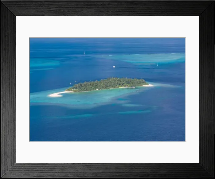 Framed Print : Aerial photo of beautiful paradise Maldives tropical lagoon with coral reef beach on island. Summer and travel vacation concept.View from seaplane