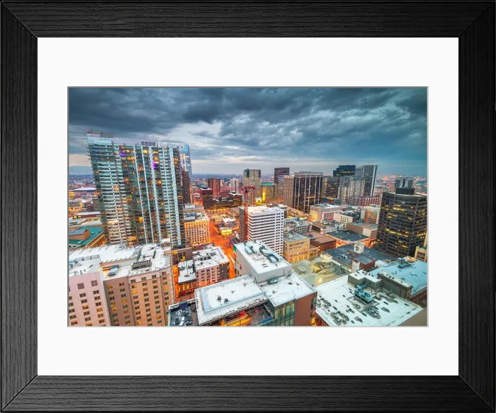 Framed Print : Denver, Colorado, USA downtown cityscape rooftop view at dusk