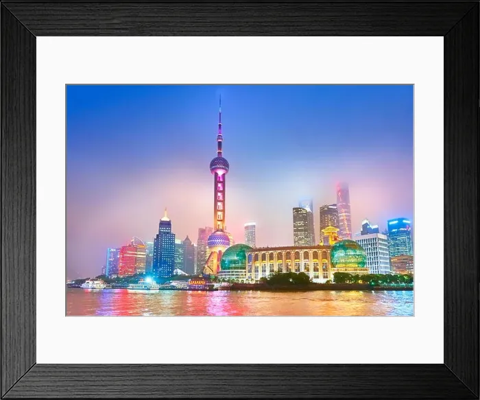 Framed Print : Oriental Pearl and Financial district skyline on the Huangpu River, Shanghai, China Framed Print : Oriental Pearl and Financial district skyline on the Huangpu River, Shanghai, China
