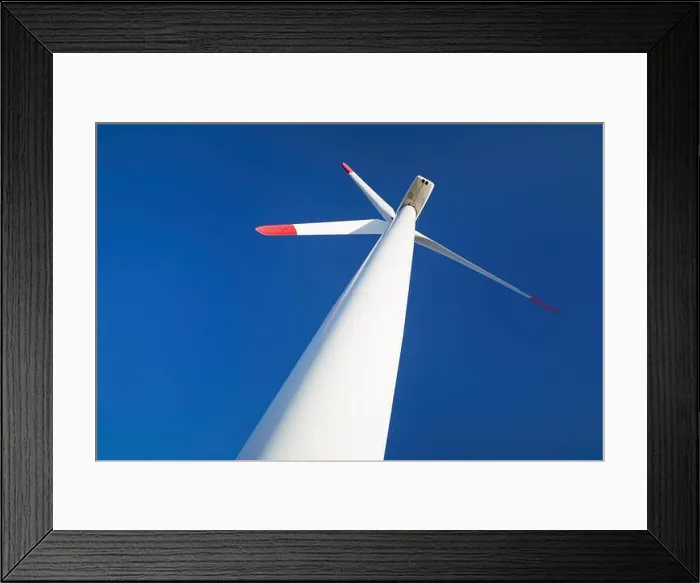 Framed Print : Wind turbine against blue sky background Framed Print : Wind turbine against blue sky background