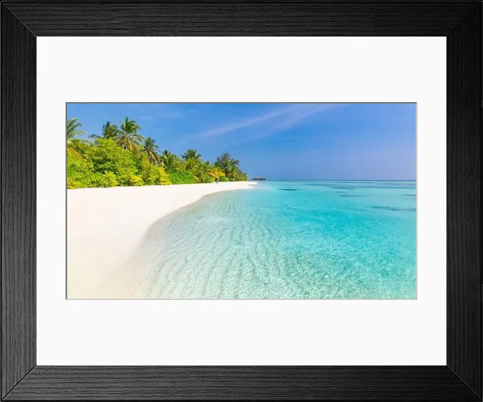 Framed Print : Amazing summer beach panorama. Exotic island coastline with palm trees and white sand close to amazing blue sea and lagoon. Tropical paradise beach Framed Print : Amazing summer beach panorama. Exotic island coastline with palm trees and white sand close to amazing blue sea and lagoon. Tropical paradise beach