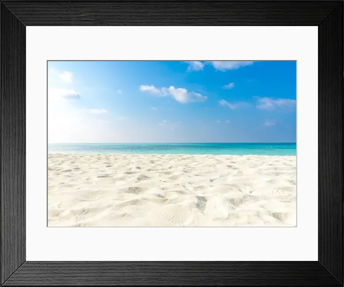 Framed Print : Vacation holidays background wallpaper, two beach lounge chairs under tent on beach. Tropical Holiday Banner