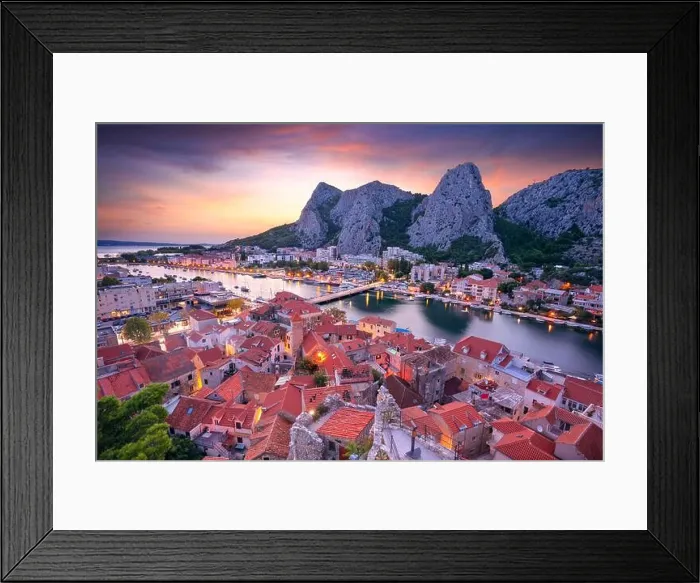 Framed Print : Omis, Croatia. Cityscape image of beautiful coastal town Omis, Dalmatia, Croatia at summer sunset Framed Print : Omis, Croatia. Cityscape image of beautiful coastal town Omis, Dalmatia, Croatia at summer sunset