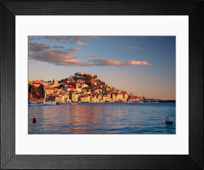 Framed Print : Sibenik, Croatia. Cityscape image of beautiful coastal Sibenik, Dalmatia, Croatia at summer sunset Framed Print : Sibenik, Croatia. Cityscape image of beautiful coastal Sibenik, Dalmatia, Croatia at summer sunset