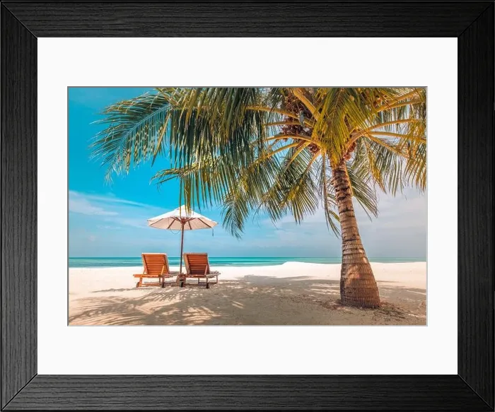 Framed Print : Paradise beach. Perfect tropical island. Beautiful palm trees and tropical beach nature. Moody blue sky and blue lagoon. Luxury travel summer holiday Framed Print : Paradise beach. Perfect tropical island. Beautiful palm trees and tropical beach nature. Moody blue sky and blue lagoon. Luxury travel summer holiday