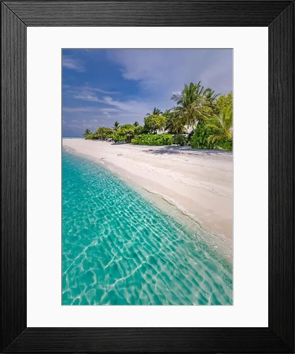 Framed Print : Summer vacation on a tropical island with beautiful beach and palm trees. Luxury travel background, exotic beach landscape, sunny weather, tropics Framed Print : Summer vacation on a tropical island with beautiful beach and palm trees. Luxury travel background, exotic beach landscape, sunny weather, tropics