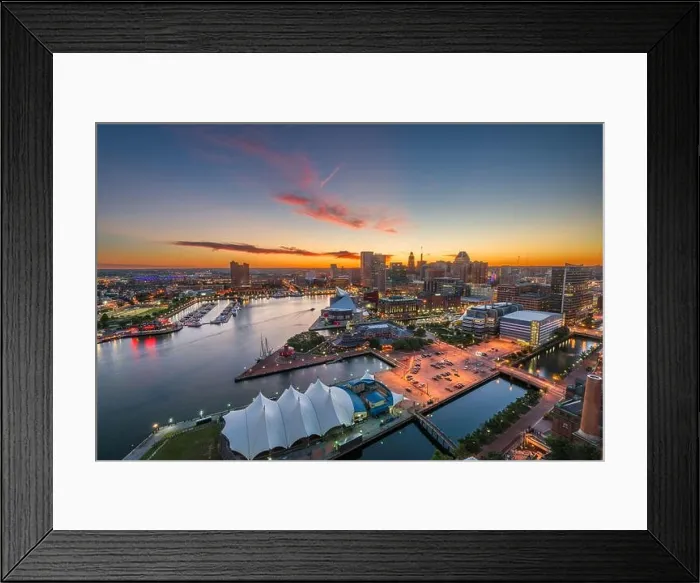 Framed Print : Baltimore, Maryland, USA Skyline on the Inner Harbor at dusk Framed Print : Baltimore, Maryland, USA Skyline on the Inner Harbor at dusk