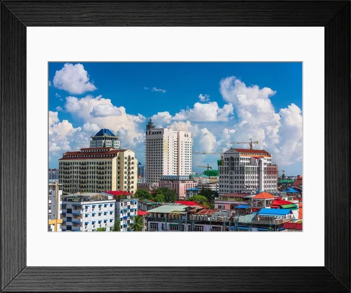 Framed Print : Yangon, Myanmar downtown skyline with high rises in the afternoon Framed Print : Yangon, Myanmar downtown skyline with high rises in the afternoon