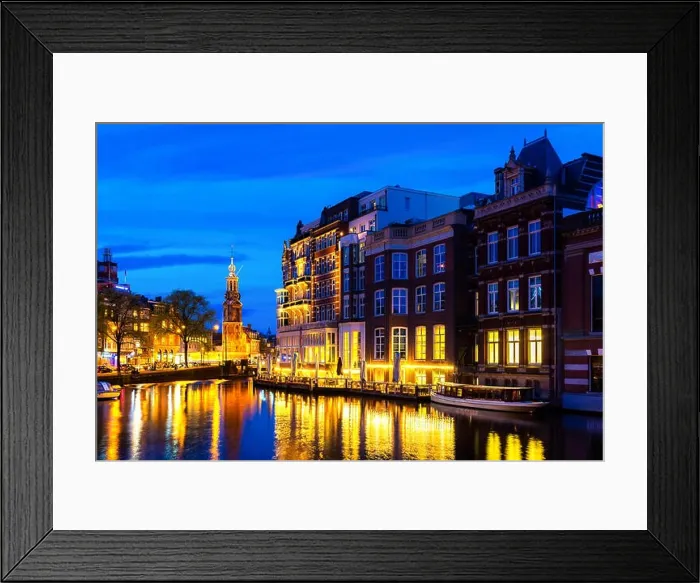 Framed Print : Night city view of Amsterdam, the Netherlands with Amstel river
