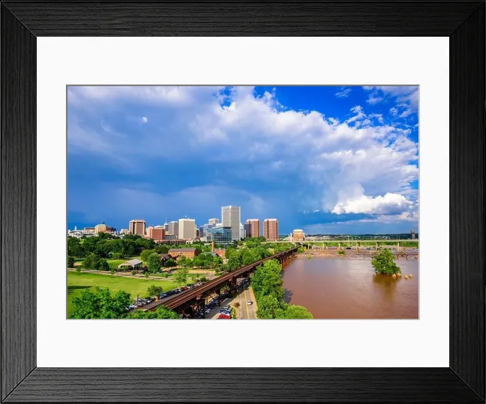Framed Print : Richmond, Virginia, USA downtown park and skyline on the James River