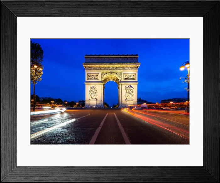 Framed Print : Paris street at night with the Arc de Triomphe in Paris, France Framed Print : Paris street at night with the Arc de Triomphe in Paris, France