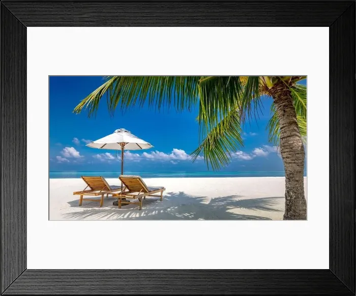 Framed Print : Paradise beach. Perfect tropical island. Beautiful palm trees and tropical beach nature. Moody blue sky and blue lagoon. Luxury travel summer holiday Framed Print : Paradise beach. Perfect tropical island. Beautiful palm trees and tropical beach nature. Moody blue sky and blue lagoon. Luxury travel summer holiday