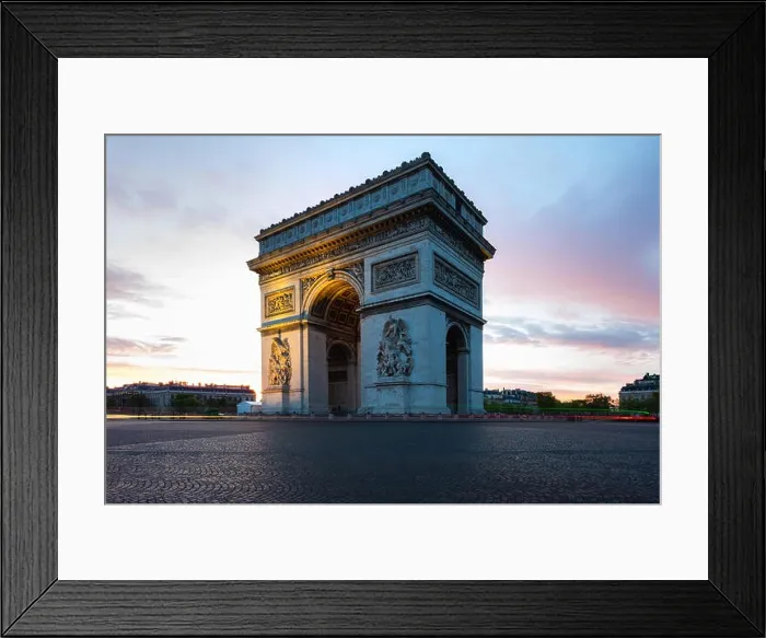 Framed Print : Paris street during sunrise with the Arc de Triomphe in Paris, France Framed Print : Paris street during sunrise with the Arc de Triomphe in Paris, France