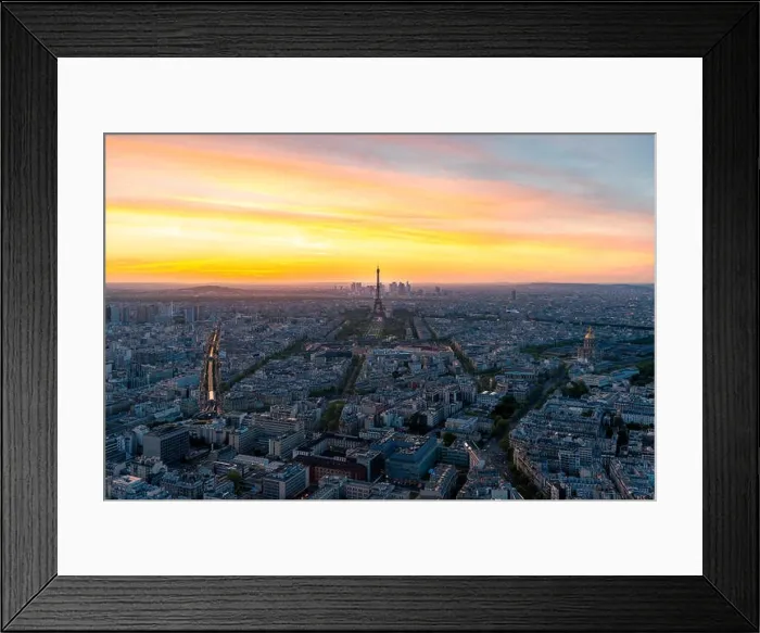 Framed Print : Aerial view of Paris and Eiffel tower at sunset in Paris, France Framed Print : Aerial view of Paris and Eiffel tower at sunset in Paris, France