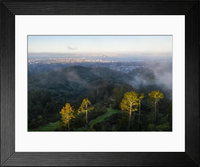 Framed Print : A beautiful sunrise illuminates the hills surrounding San Francisco Bay in Northern California. This area is often covered by a thick marine layer Framed Print : A beautiful sunrise illuminates the hills surrounding San Francisco Bay in Northern California. This area is often covered by a thick marine layer