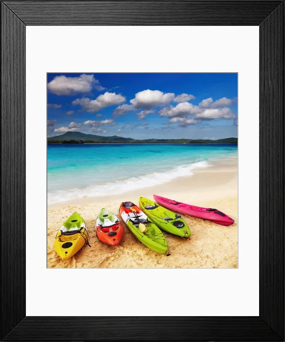 Framed Print : Colorful kayaks on the tropical beach Framed Print : Colorful kayaks on the tropical beach