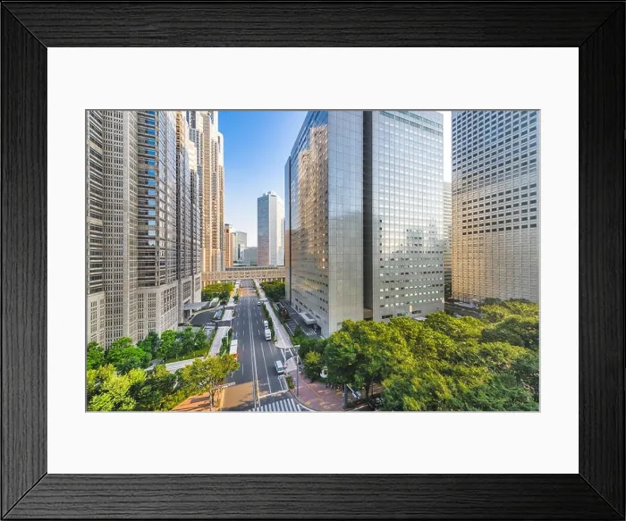 Framed Print : Shinjuku, Tokyo, Japan cityscape past the Metropolitan Government Building in the day Framed Print : Shinjuku, Tokyo, Japan cityscape past the Metropolitan Government Building in the day