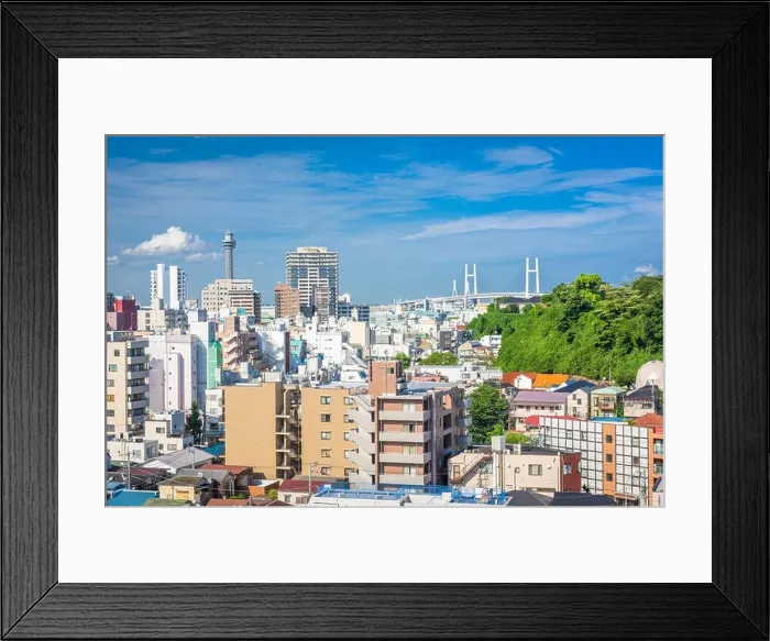 Framed Print : Yokohama, Japan downtown skyline in the afternoon Framed Print : Yokohama, Japan downtown skyline in the afternoon