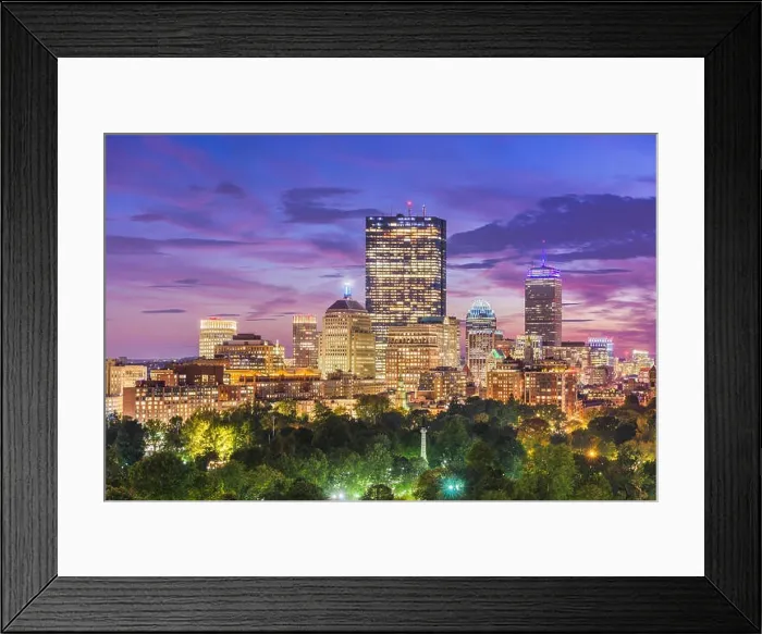 Framed Print : Boston, Massachusetts, USA downtown skyline over the park at dusk Framed Print : Boston, Massachusetts, USA downtown skyline over the park at dusk