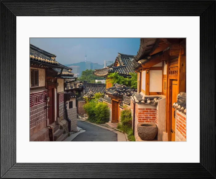 Framed Print : Seoul. Traditional Korean style architecture at Bukchon Hanok Village in Seoul, South Korea Framed Print : Seoul. Traditional Korean style architecture at Bukchon Hanok Village in Seoul, South Korea