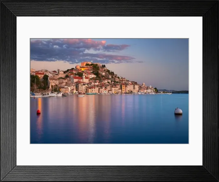 Framed Print : Sibenik, Croatia. Cityscape image of beautiful coastal Sibenik, Dalmatia, Croatia at summer sunset Framed Print : Sibenik, Croatia. Cityscape image of beautiful coastal Sibenik, Dalmatia, Croatia at summer sunset