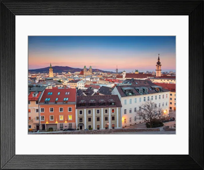 Framed Print : Linz, Austria. Aerial cityscape image of Linz, Austria during sunset Framed Print : Linz, Austria. Aerial cityscape image of Linz, Austria during sunset