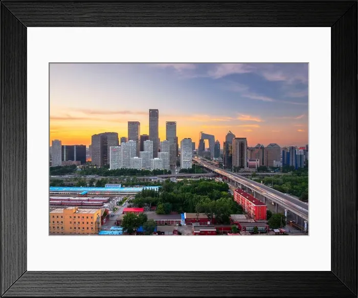 Framed Print : Beijing, China overlooking the central business district skyline at sunset Framed Print : Beijing, China overlooking the central business district skyline at sunset