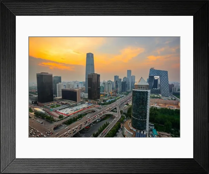 Framed Print : Beijing, China overlooking the central business district skyline at sunset Framed Print : Beijing, China overlooking the central business district skyline at sunset