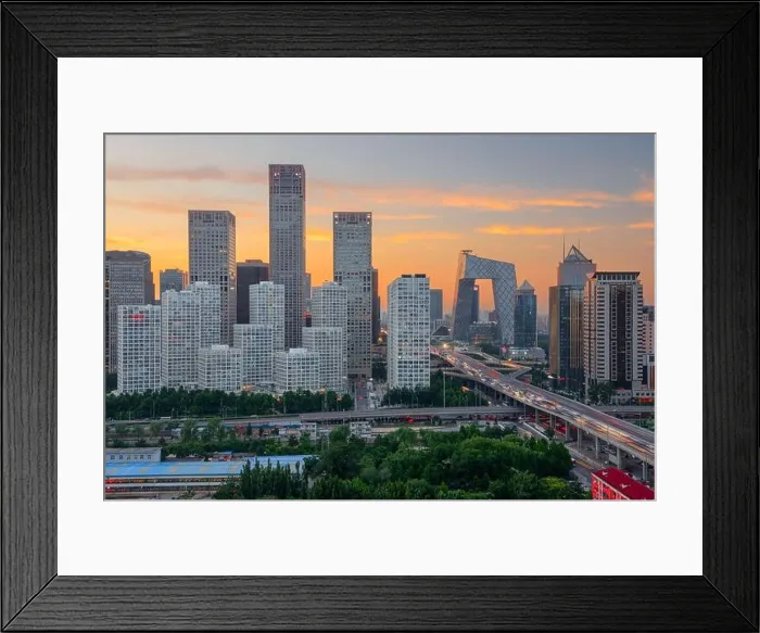 Framed Print : Beijing, China overlooking the central business district skyline at sunset Framed Print : Beijing, China overlooking the central business district skyline at sunset