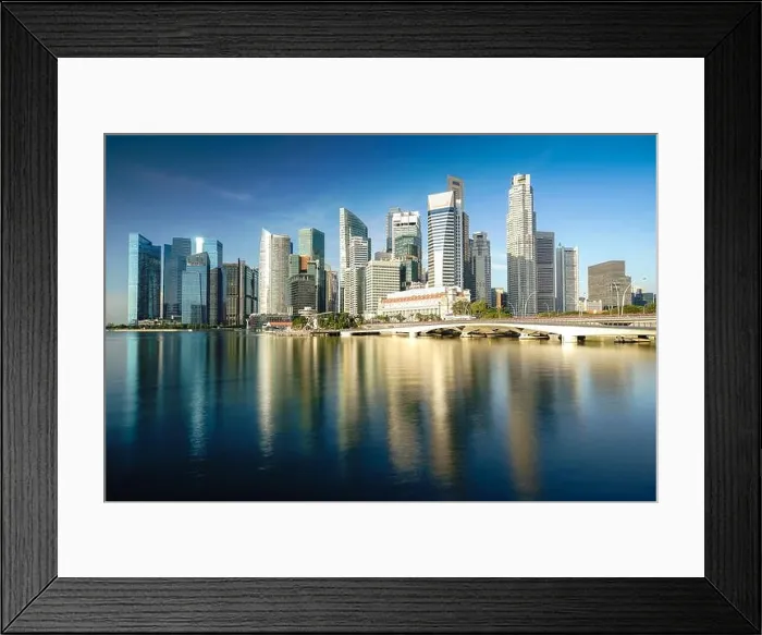 Framed Print : Singapore business district skyline financial downtown building with tourist sightseeing in morning at Marina Bay, Singapore. Asian tourism, modern ci
