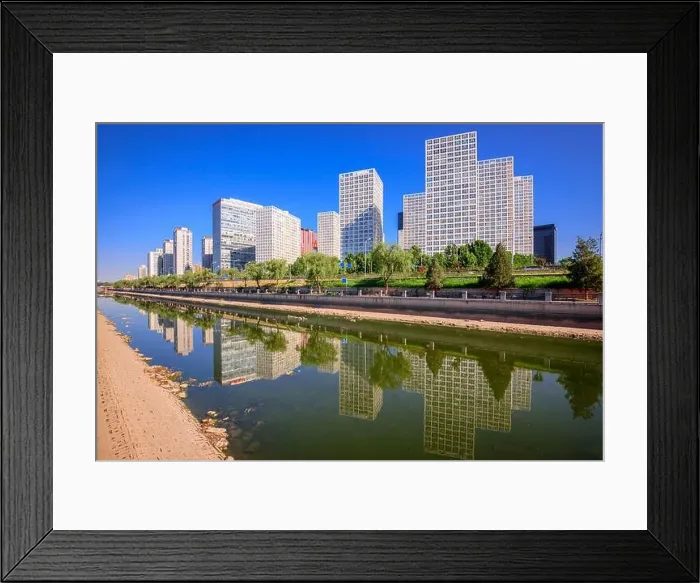 Framed Print : Beijing, China CBD city skyline and canal in the afternoon