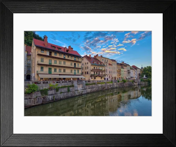 Framed Print : Cityscape view on Ljubljanica river canal in Ljubljana old town. Ljubljana is the capital of Slovenia and famous european tourist destination Framed Print : Cityscape view on Ljubljanica river canal in Ljubljana old town. Ljubljana is the capital of Slovenia and famous european tourist destination