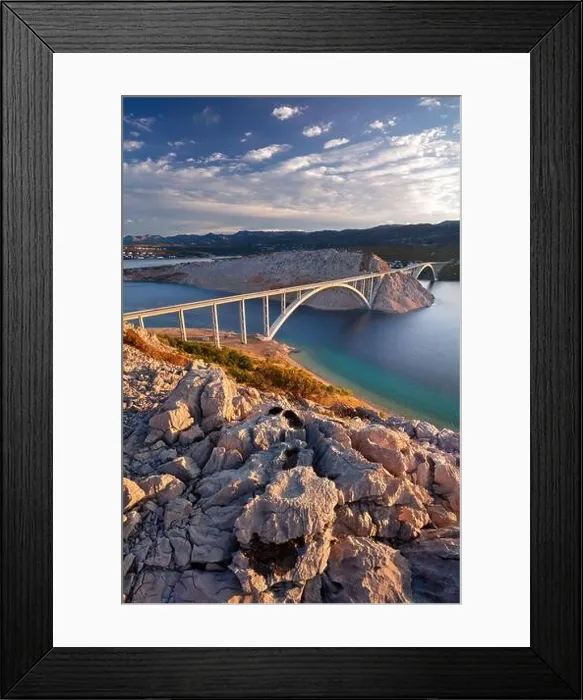 Framed Print : Krk Bridge, Croatia. Image of Krk Bridge which connects the Croatian island of Krk with the mainland at beautiful summer sunrise Framed Print : Krk Bridge, Croatia. Image of Krk Bridge which connects the Croatian island of Krk with the mainland at beautiful summer sunrise