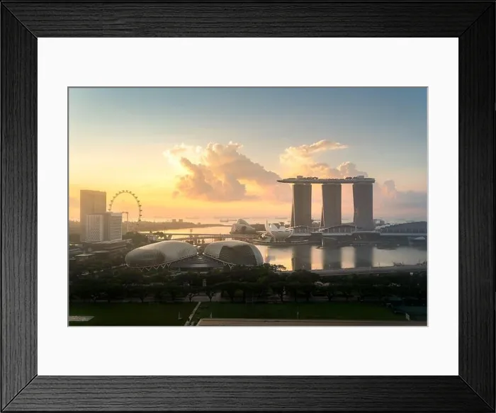 Framed Print : Panorama of Singapore business district skyline and office skyscraper during sunrise in Marina bay, Singapore. Asian tourism, modern city life, or bus Framed Print : Panorama of Singapore business district skyline and office skyscraper during sunrise in Marina bay, Singapore. Asian tourism, modern city life, or bus