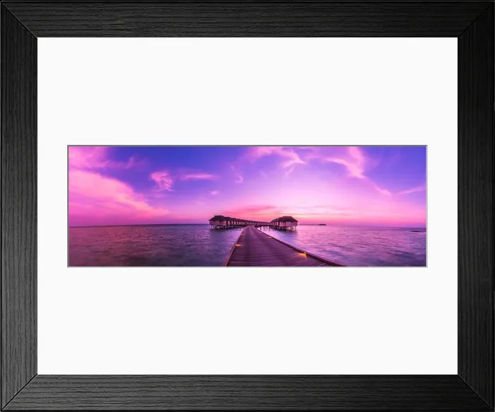 Framed Print : Amazing sunset beach in Maldives, with luxury over water villas and perfect sunset sky. Dreamy summer vacation and holiday concept Framed Print : Amazing sunset beach in Maldives, with luxury over water villas and perfect sunset sky. Dreamy summer vacation and holiday concept