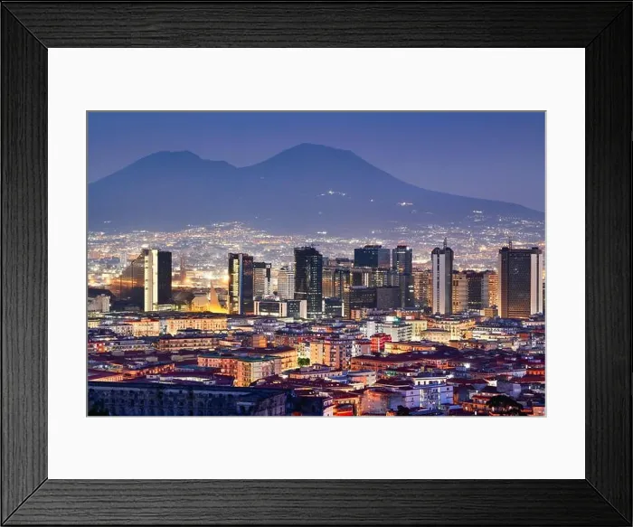 Framed Print : Naples, Italy with the financial district skyline under Mt. Vesuvius at twilight Framed Print : Naples, Italy with the financial district skyline under Mt. Vesuvius at twilight