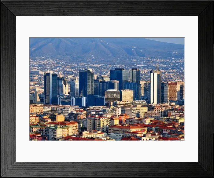 Framed Print : Naples, Italy with the financial district skyline under Mt. Vesuvius at twilight Framed Print : Naples, Italy with the financial district skyline under Mt. Vesuvius at twilight