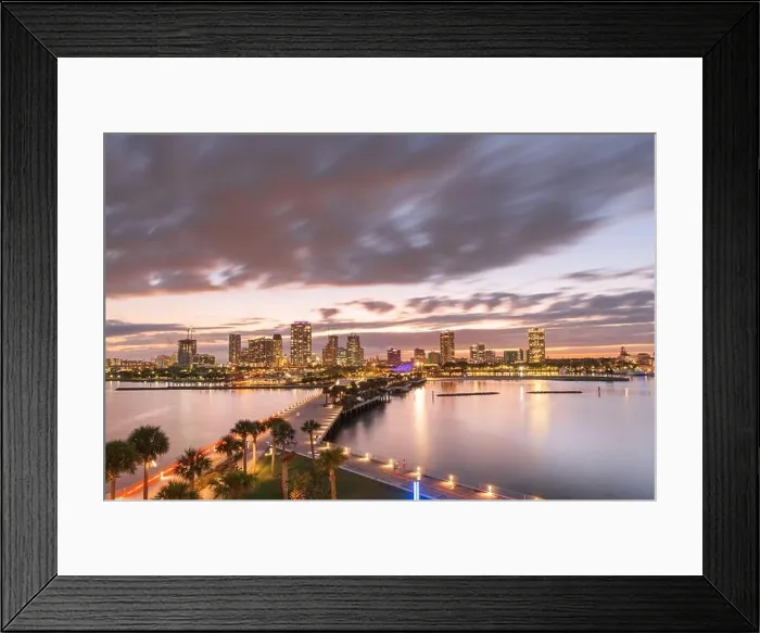 Framed Print : St. Pete, Florida, USA downtown city skyline from the pier at night Framed Print : St. Pete, Florida, USA downtown city skyline from the pier at night