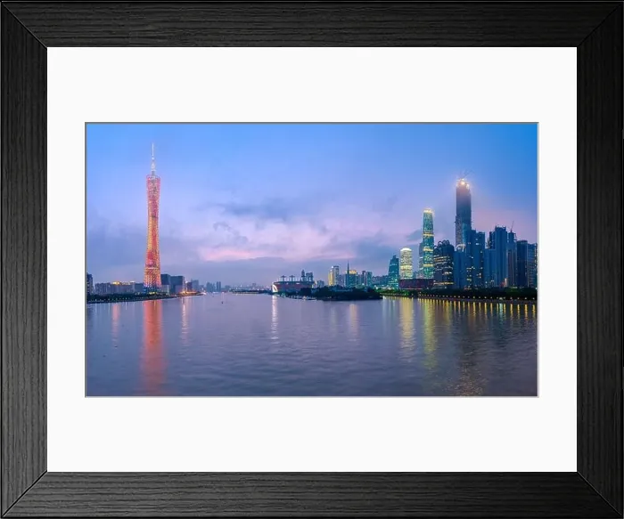 Framed Print : Guangzhou, China skyline on the river at dusk Framed Print : Guangzhou, China skyline on the river at dusk