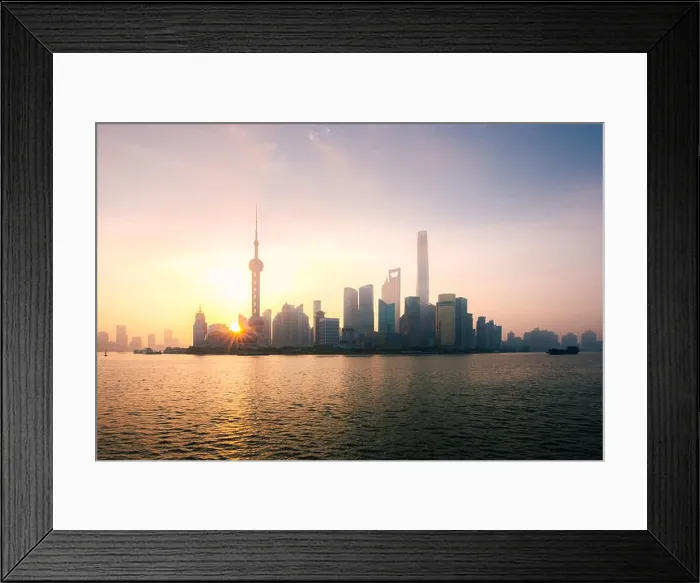 Framed Print : Shanghai, China city skyline during sunrise on the Huangpu River