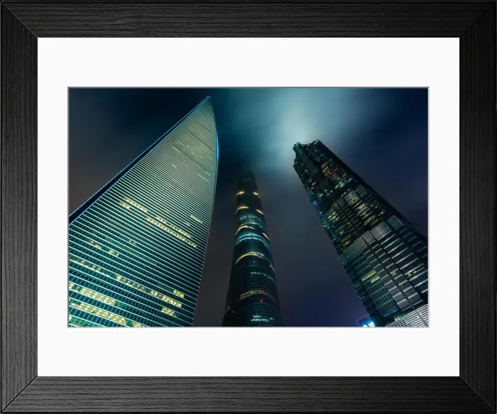 Framed Print : Shanghai Pudong skyscraper building at night in Shanghai, China