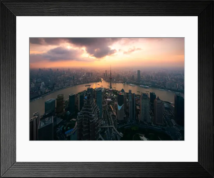 Framed Print : Aerial view of the skyscrapers of Pudong and huangpu River. Shanghai, China Framed Print : Aerial view of the skyscrapers of Pudong and huangpu River. Shanghai, China