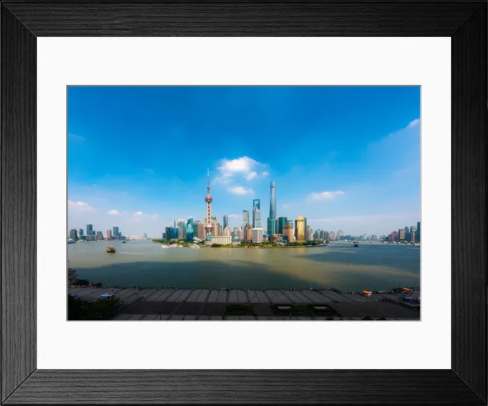 Framed Print : Aerial view of Shanghai, China city skyline with Huangpu River Framed Print : Aerial view of Shanghai, China city skyline with Huangpu River