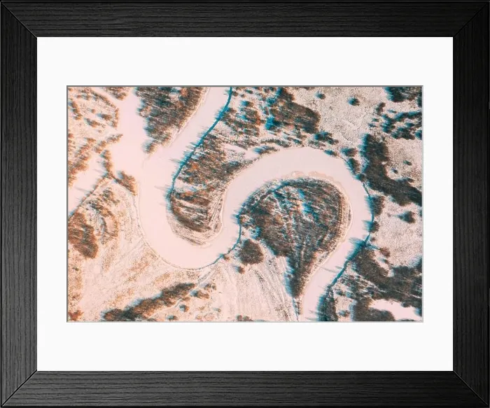Framed Print : Aerial view forest woods and river landscape in winter day. Top view of beautiful european nature from high attitude in winter season. Bird's eye view Framed Print : Aerial view forest woods and river landscape in winter day. Top view of beautiful european nature from high attitude in winter season. Bird's eye view